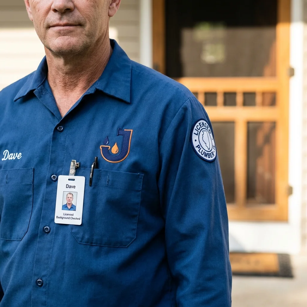 Licensed plumber showing ID badge in Dunn, NC