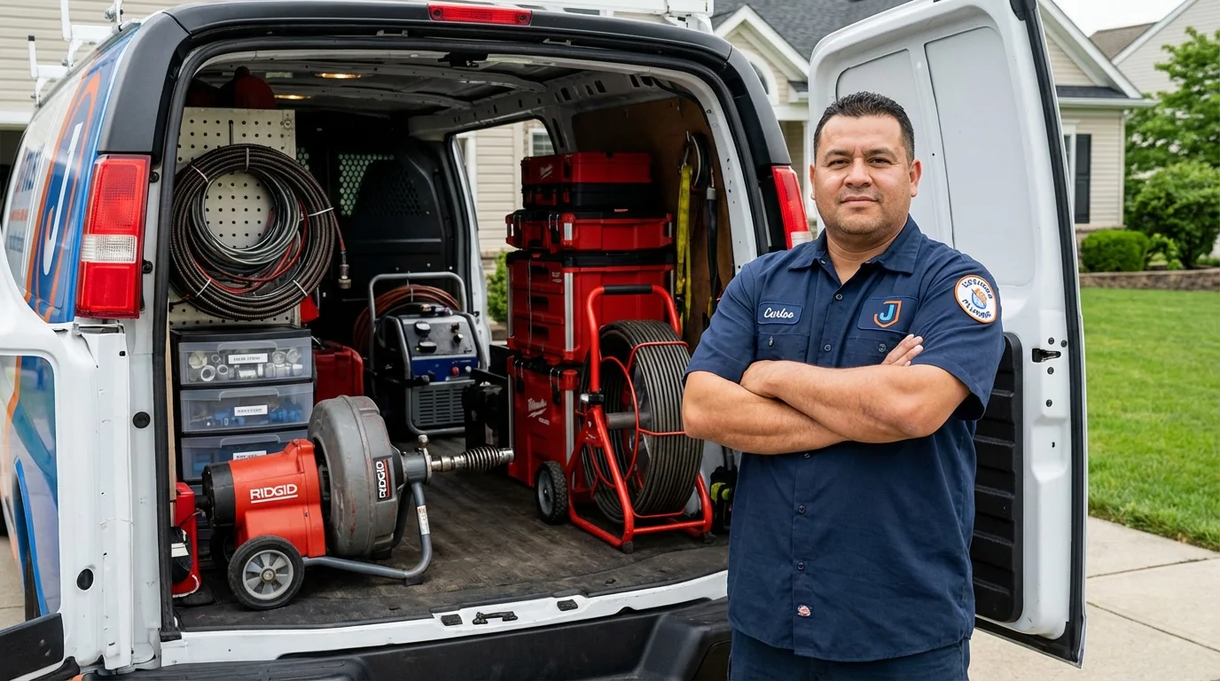 Professional drain cleaning equipment and Johns Plumbing LLC plumber in Dunn