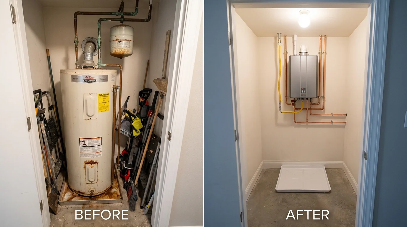 Tank water heater versus wall-mounted tankless unit comparison for Dunn, NC homeowners